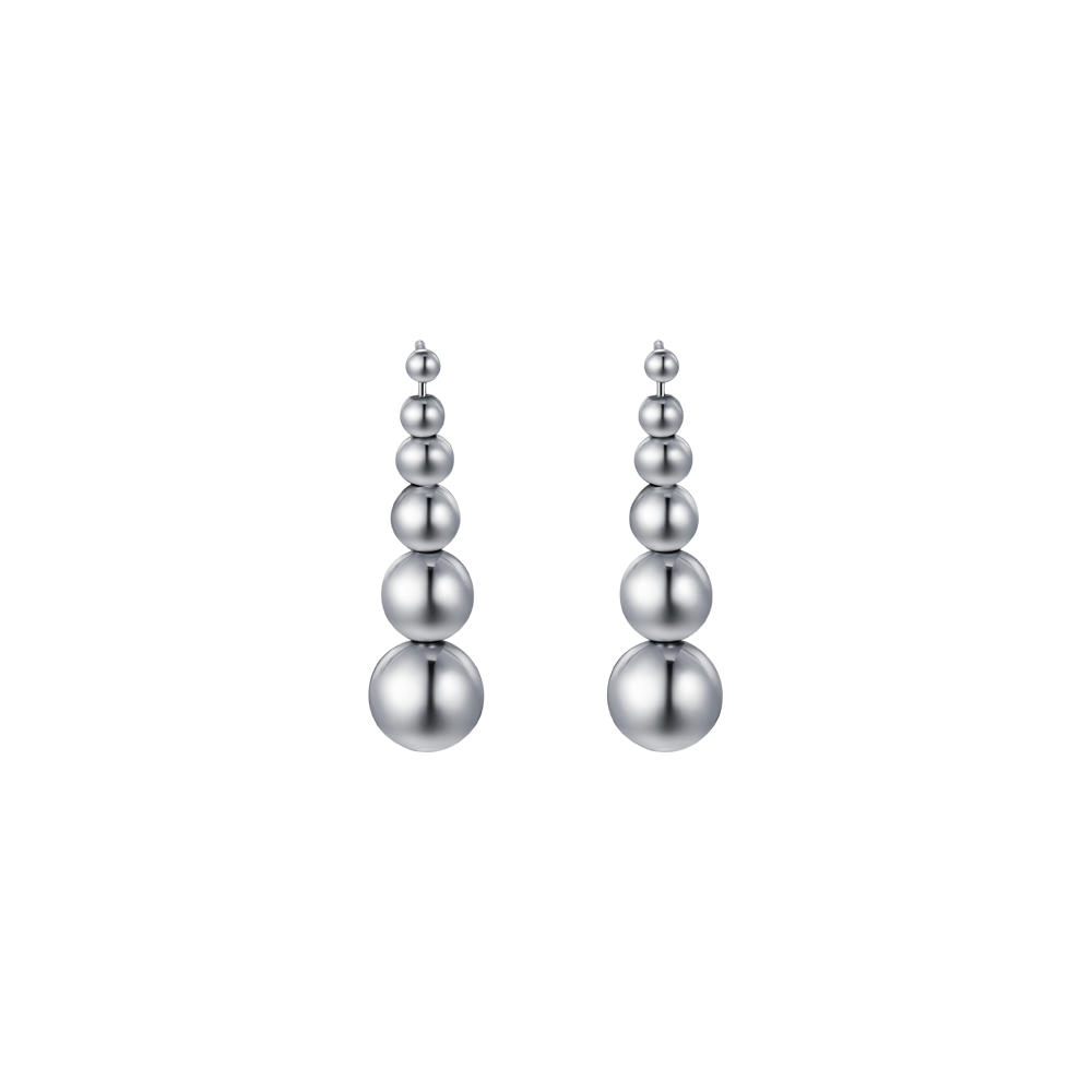 Orecchini donna con sfere in acciaio. Lunghezza: 32 mm Diametro sfere: 3 - 4 - 5 - 6 - 8 - 10 mm