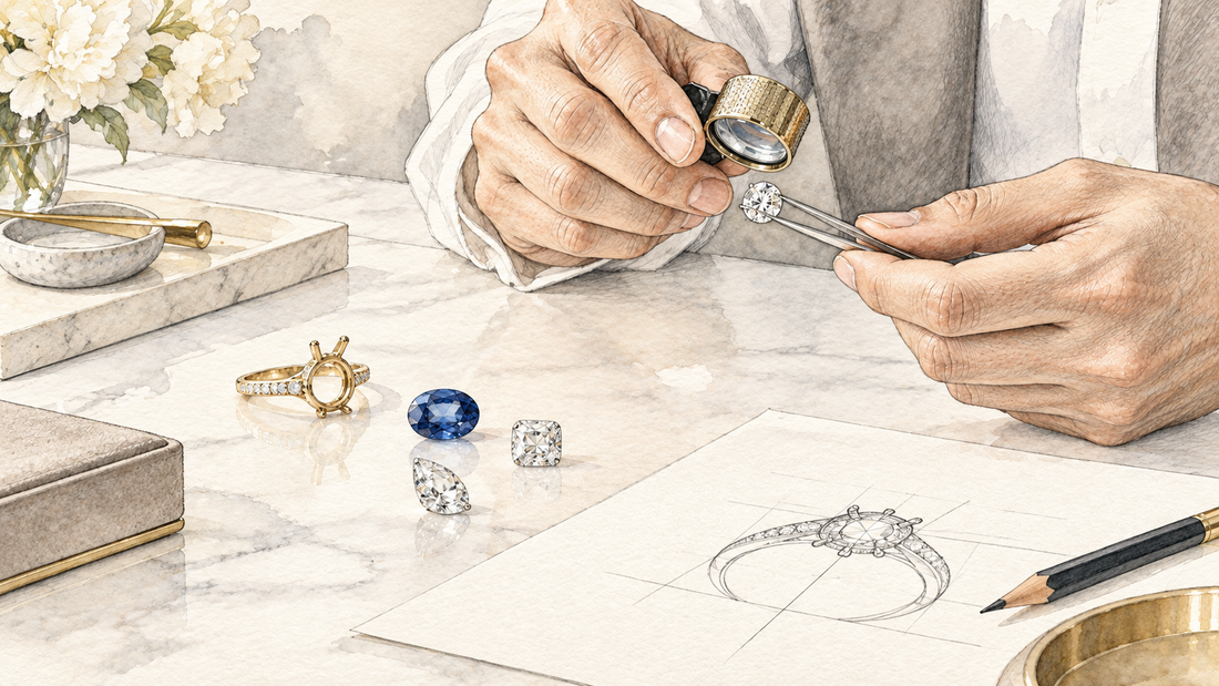 Gioielli con pietre preziose progettati con il gemmologo