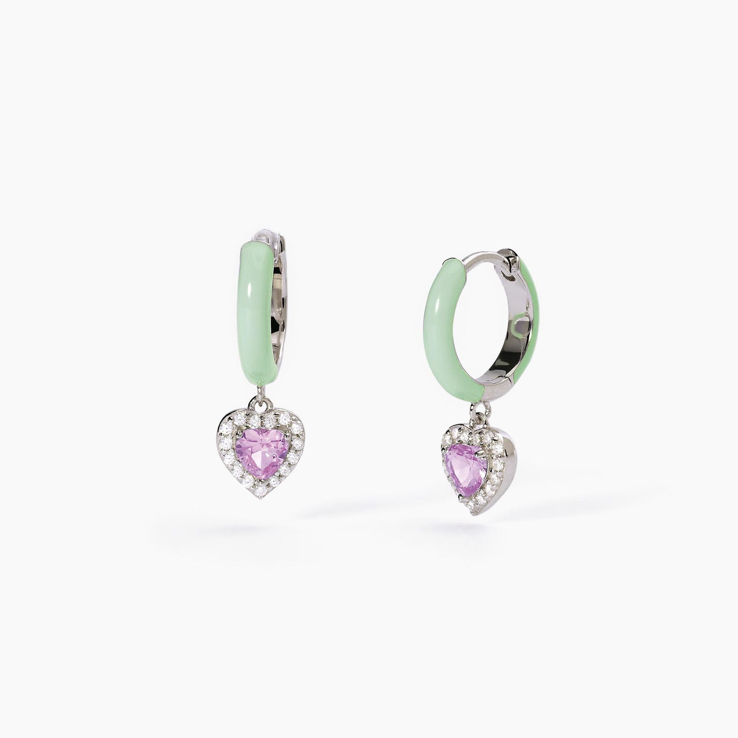 Mabina | Orecchini a cerchio in argento con smalto verde e zircone rosa | LOVE AFFAIR | 563594