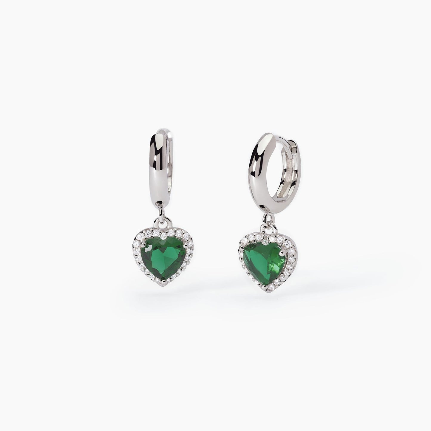 Mabina | Orecchini in argento a cerchio con smeraldi sintetici taglio cuore | LOVE AFFAIR | 563651