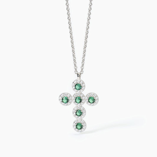 MABINA | Girocollo in argento con ciondolo croce e smeraldi sintetici | MILANESIENNE | 553656