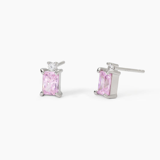 MABINA | Orecchini in argento con zircone rosa taglio princess | BATTITO | 563719