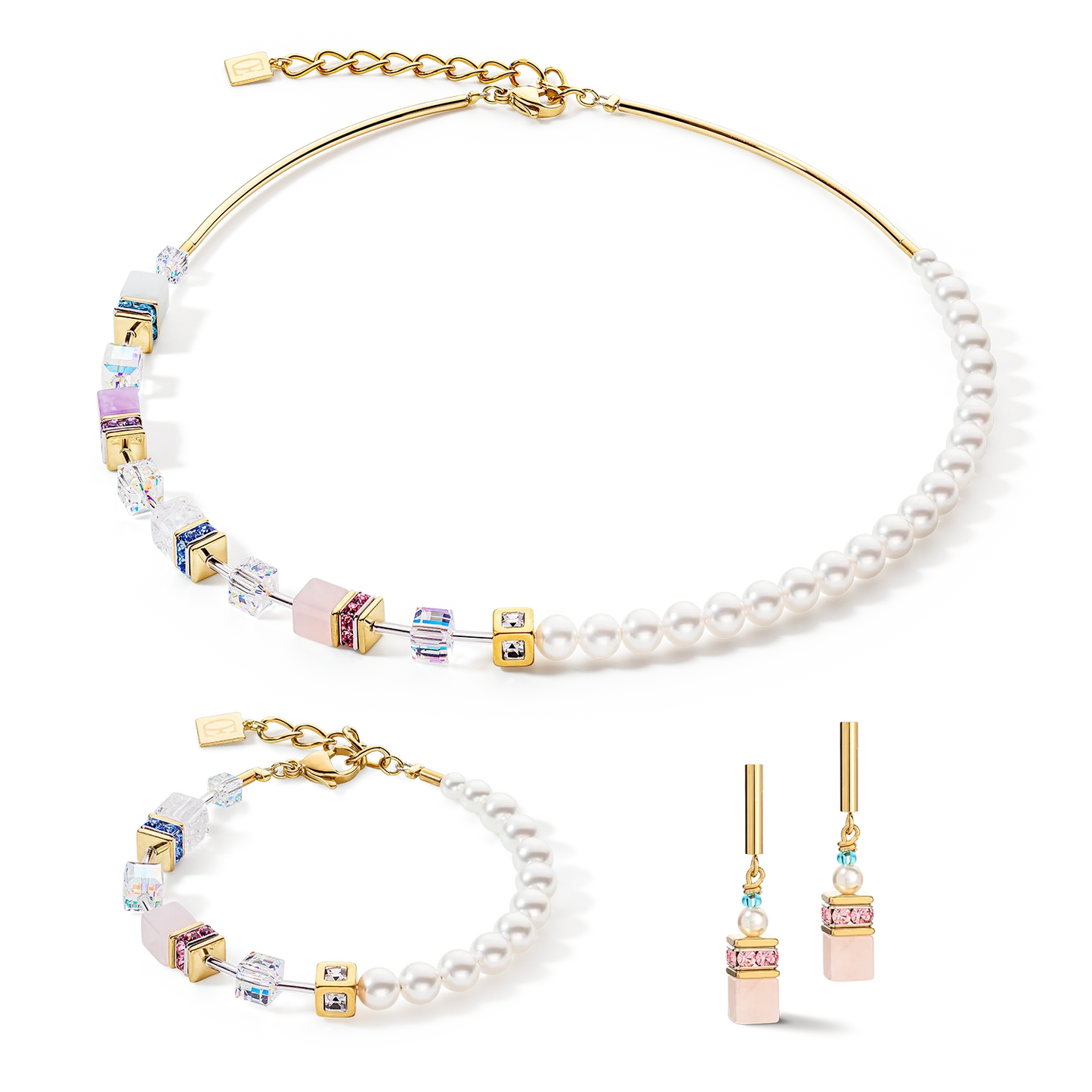 Coeur de Lion | Orecchini GeoCUBE® Precious Fusion Pearls multicolor pastello | 5086/21-1522