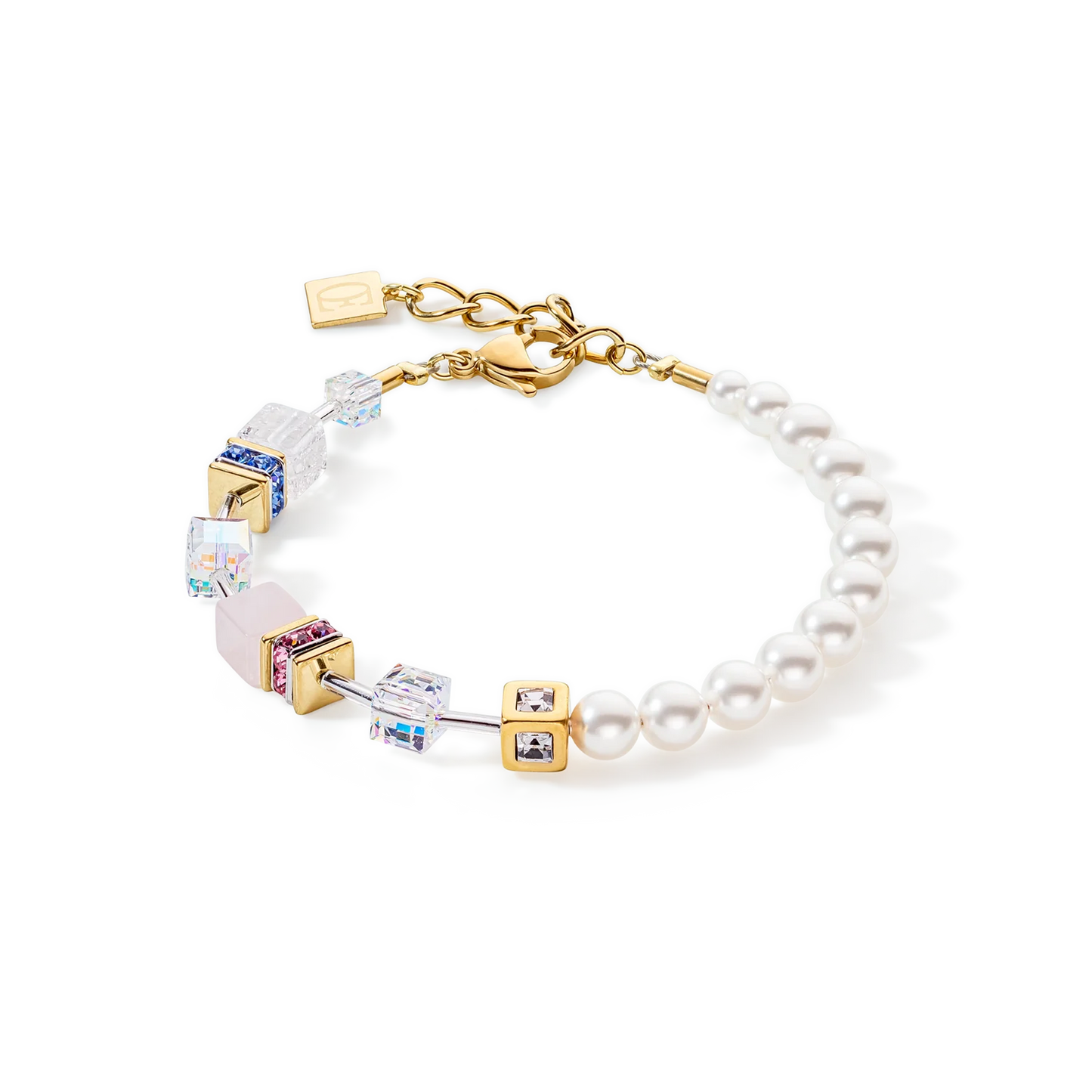 Coeur de Lion | Bracciale GeoCUBE® Precious Fusion Pearls multicolor pastello | 5086/30-1522