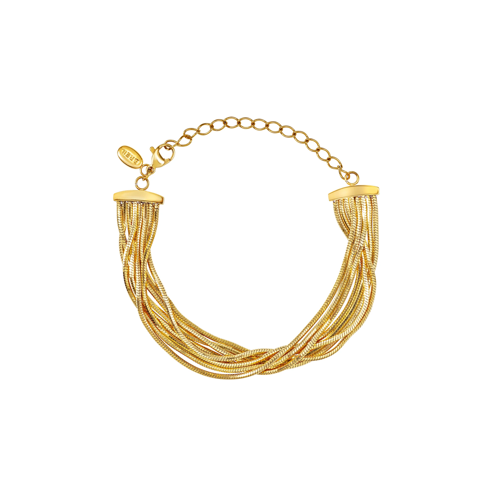 Bracciale multi-chain Falling Star da donna in acciaio Breil inossidabile lucido con finitura PVD oro 14K, composto da 8 catene Snake che creano un effetto multistrato dal profilo fluido e luminoso.