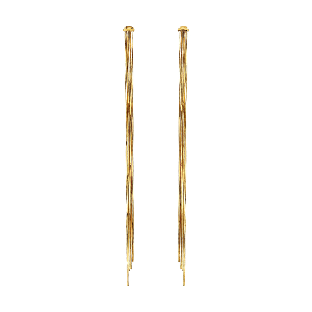 Orecchini multi-chain Falling Star da donna in acciaio Breil inossidabile lucido con finitura PVD oro 14K, con 4 catene Snake che creano un effetto multistrato a cascata dal design fluido e contemporaneo.