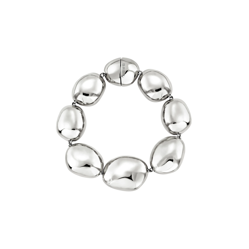 Bracciale chunky Petra da donna in acciaio Breil inossidabile, composto da 7 elementi dalle forme organiche ispirate alle pietre levigate dall'acqua.