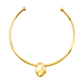 Collana rigida Petra da donna in acciaio Breil inossidabile con finitura PVD oro 14K, impreziosita da due elementi centrali removibili: uno in acciaio lucido e uno in avventurina verde naturale con taglio Breil.