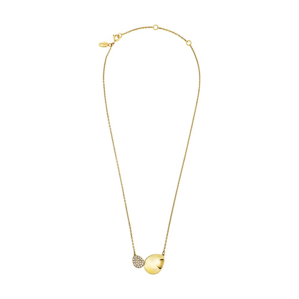 Collana B Whisper da donna in acciaio Breil inossidabile lucido con finitura PVD oro 14K, impreziosita da un elemento centrale con pave' di cristalli.