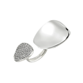Anello B Whisper da donna in acciaio Breil inossidabile lucido, con due elementi affiancati: uno con pave' di cristalli, uno in acciaio lucido dal profilo essenziale.