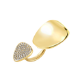 Anello B Whisper da donna in acciaio Breil inossidabile lucido con finitura PVD oro 14K, con due elementi affiancati: uno con pave' di cristalli, uno in acciaio dorato dal profilo essenziale.