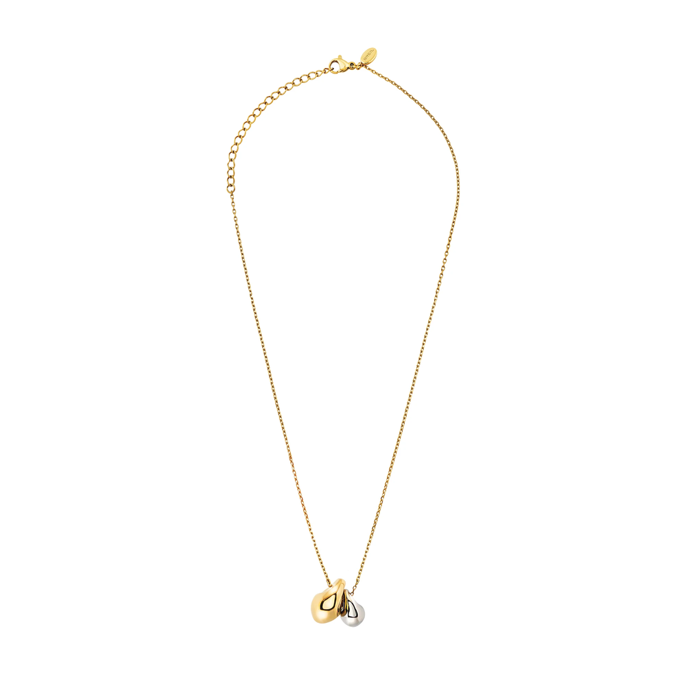 Collana B Rocks da donna in acciaio Breil inossidabile con finitura PVD oro 14K, impreziosita da due elementi centrali bombati ispirati all'iconico sassolino Breil.