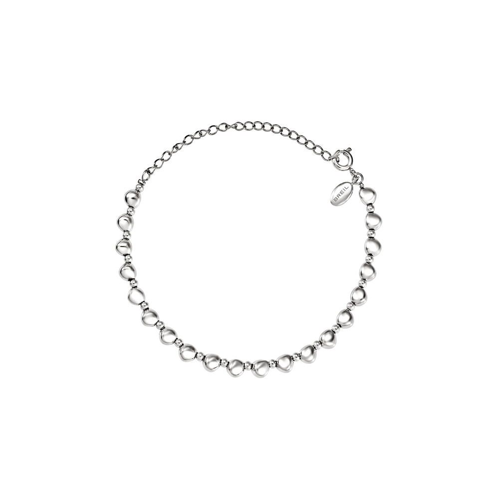 Bracciale B Rocks da donna in acciaio Breil inossidabile lucido, con catena a microsfere ispirate all'iconico sassolino Breil e dettagli sferici che donano equilibrio e movimento al design.