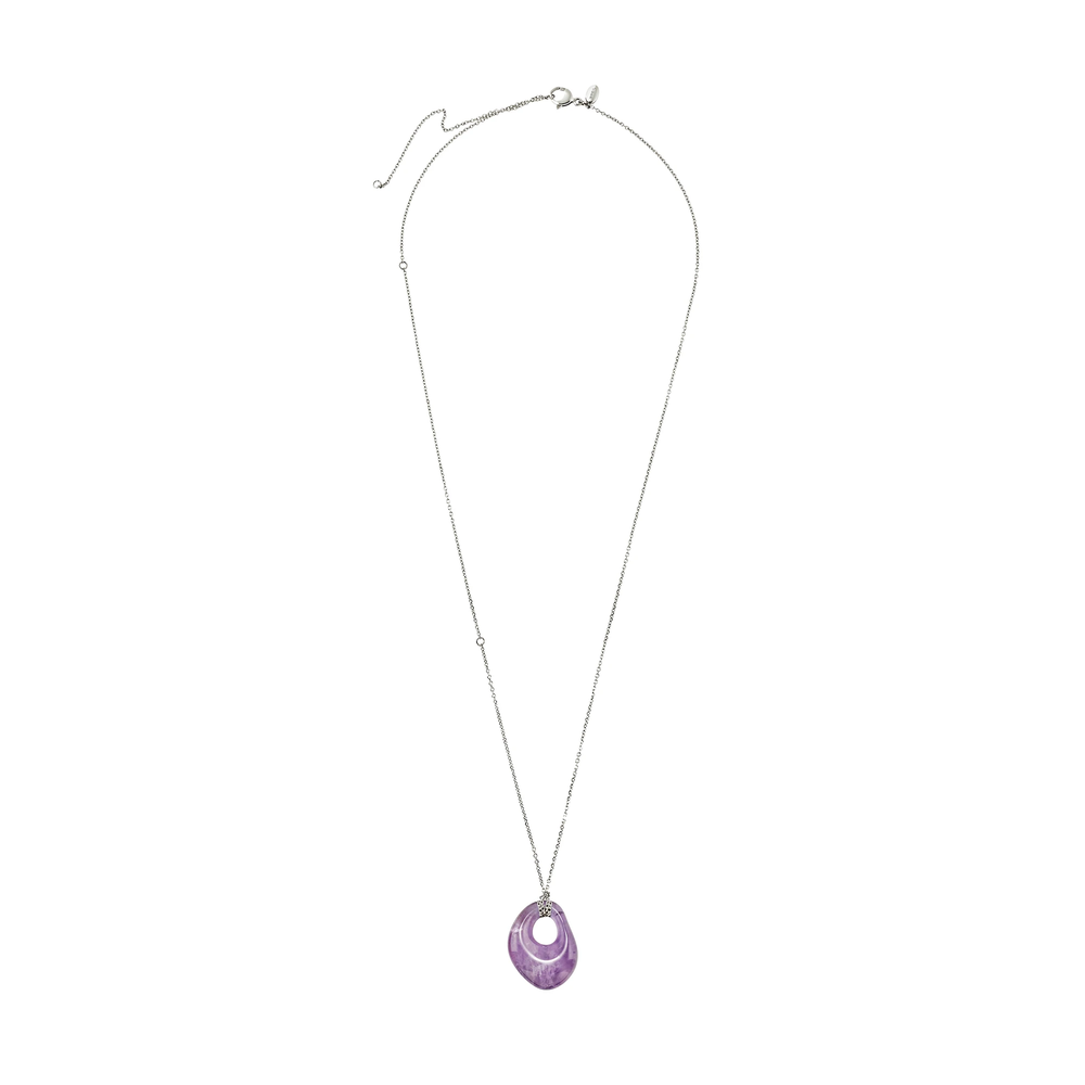 Collana B Rocks da donna in acciaio Breil inossidabile con pendente in ametista naturale e iconico taglio B Rocks, simbolo distintivo della collezione.