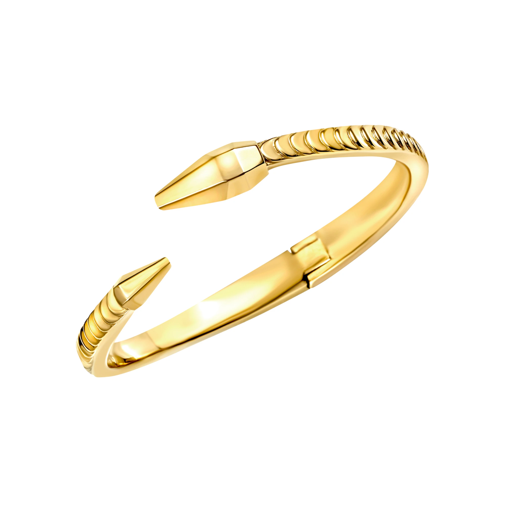 Bangle Hypnotic da donna in acciaio Breil inossidabile lucido con finitura PVD oro 14K, bracciale rigido dal design ispirato alla forma del serpente.
