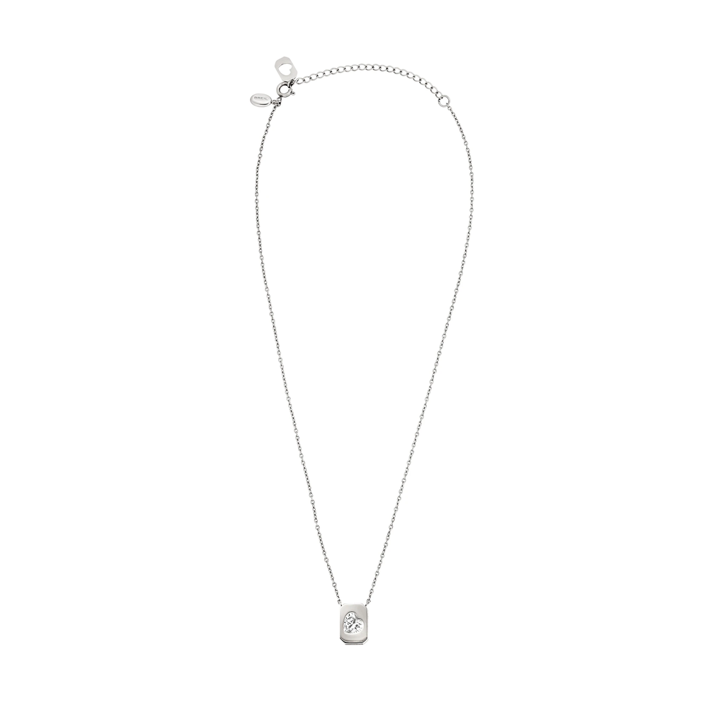 Collana Amor Lux da donna in acciaio Breil inossidabile lucido, con catena sottile e pendente ottagonale con cubic zirconia bianco dal taglio a cuore.