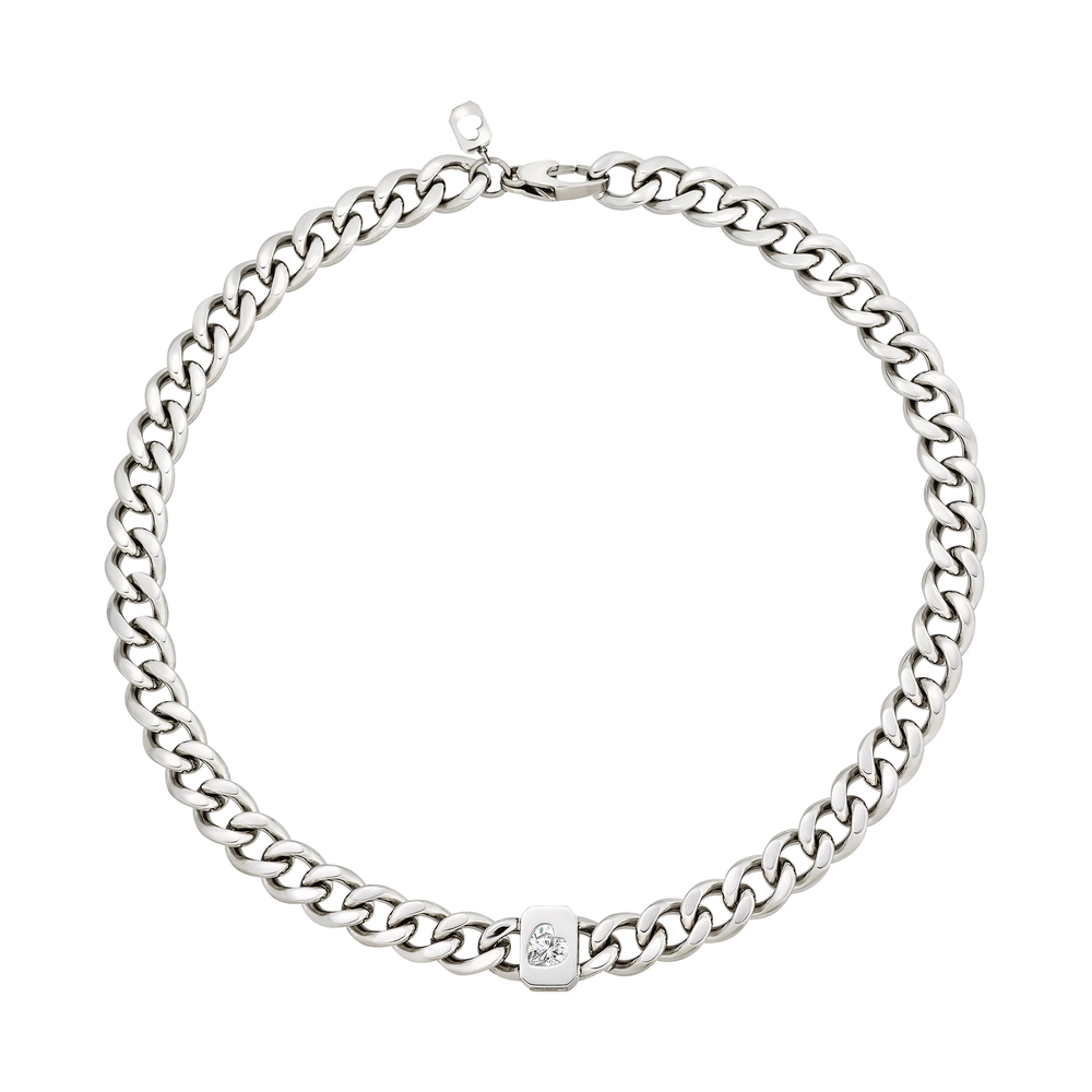 Collana Amor Lux da donna in acciaio Breil inossidabile lucido, con catena groumette e elemento ottagonale con cubic zirconia bianco dal taglio a cuore.