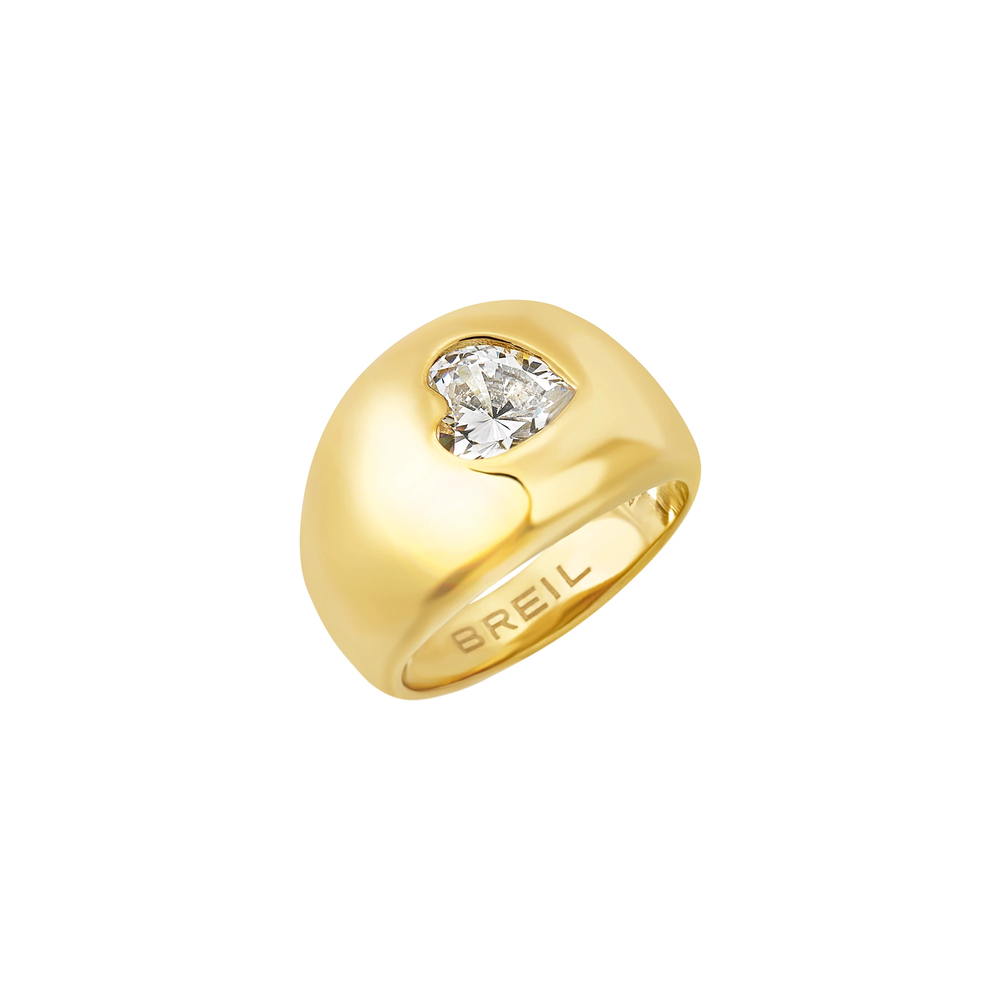 Anello da donna Breil della collezione Amor Lux, con cristalli, in acciaio color oro, misura 20.