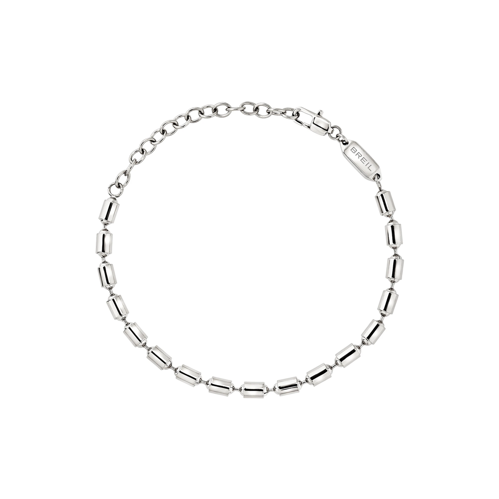 Bracciale uomo Keen con la stessa catena a elementi cilindrici in acciaio lucido della collana Keen TJ4112, qui con chiusura a moschettone che ne regola la vestibilita' â€” funzione assente sulla collana a lunghezza fissa.
