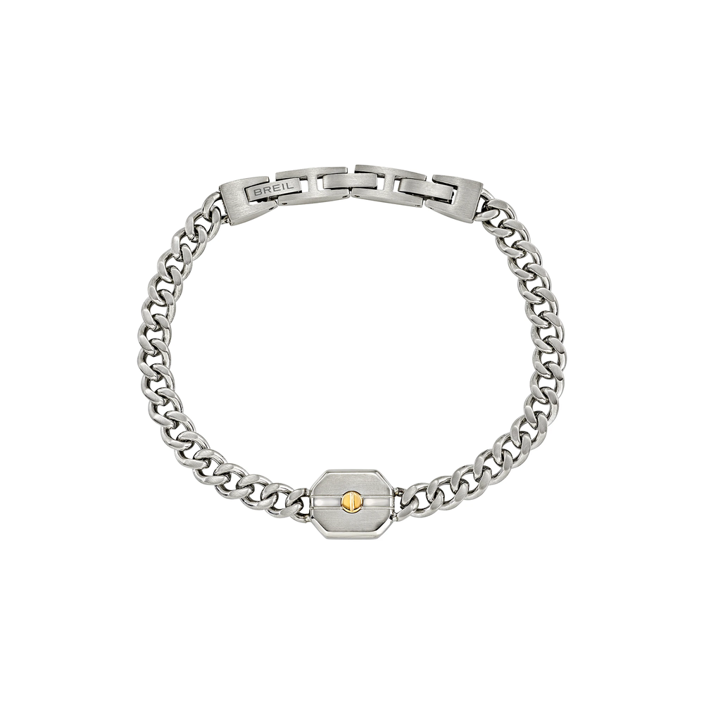 Bracciale da uomo Breil della collezione Duetto, in acciaio color argento e oro.