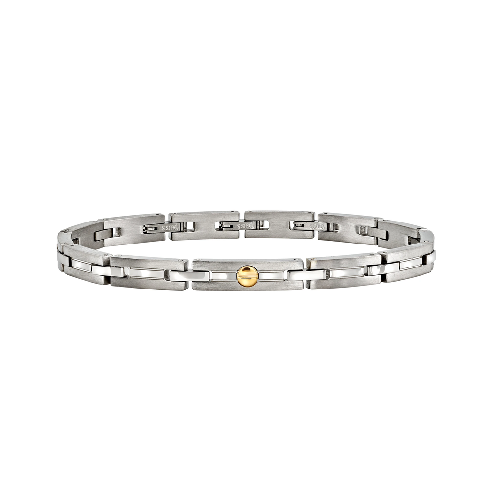 Bracciale da uomo Breil della collezione Duetto, in acciaio color argento e oro.