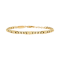 Stessa costruzione del bracciale Eterna TJ4167 â€” tre elementi con cubic zirconia bianco e chiusura a moschettone regolabile â€” qui realizzata con finitura oro PVD 14K al posto dell'acciaio naturale, per una lettura piu' calda dello stesso design.