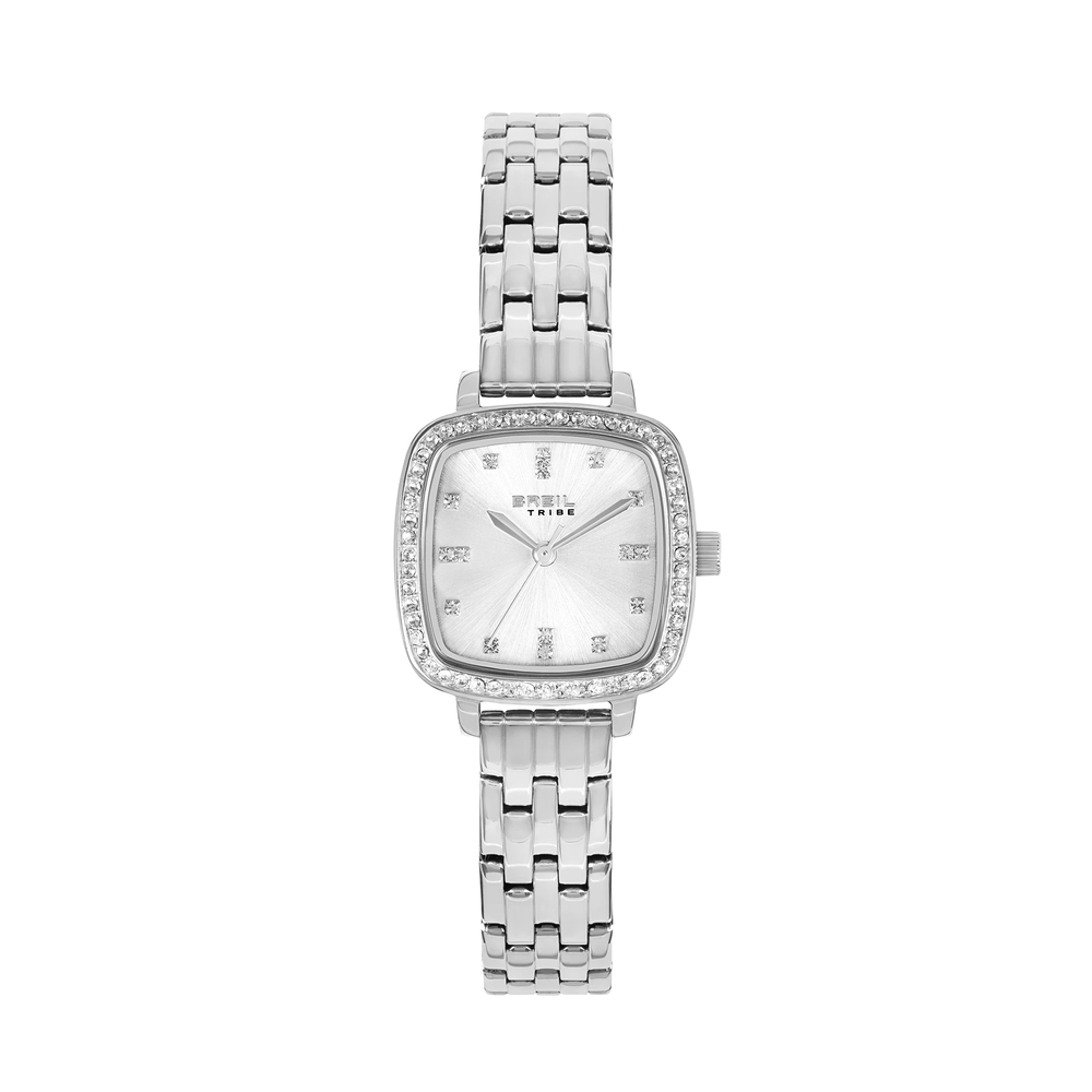 Orologio donna solo tempo Aurea, cassa quadrata dagli angoli arrotondati in acciaio lucido da 23 mm.